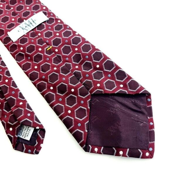 XMI‎ Red Purple Woven Geometric Silk Tie - Picture 6 of 7